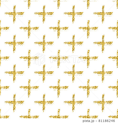 Modern seamless pattern with brush shiny cross. Gold metallic color on white background. Golden glitter texture. Ink geometric elements. Fashion catwalk style. Repeat fabric cloth print. 81186246