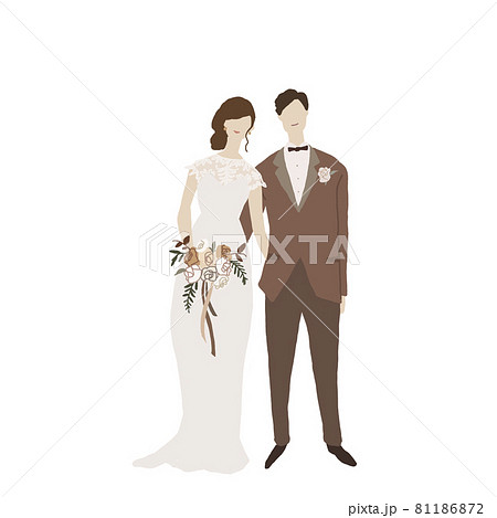 寄り添う新郎新婦、夫婦、カップル、ウエディング、ブライダル、結婚式、結婚（背景白） 81186872