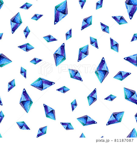 Watercolor illustration of diamond crystals - seamless pattern. Print for textile, fabric, wallpaper. Hand made painting. Jewel on white background. Unusual modern ornate design. Watercolor illustration of diamond crystals - seamless pattern. Print for textile, fabric, wallpaper. Hand made painting. Jewel on white background. Unusual modern ornate design. 81187087