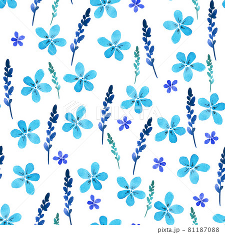 Seamless floral pattern with watercolor blue flowers and leaves in vintage style. Hand made. Ornate for textile, fabric, wallpaper. Nature illustration. Painting elements. Seamless floral pattern with watercolor blue flowers and leaves in vintage style. Hand made. Ornate for textile, fabric, wallpaper. Nature illustration. Painting elements. 81187088