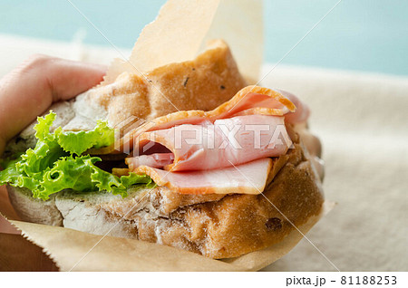 手に持ったサンドイッチ 81188253
