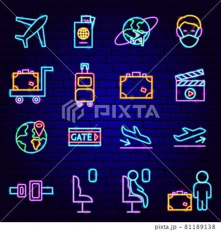 Flight Plane Neon Icons 81189138