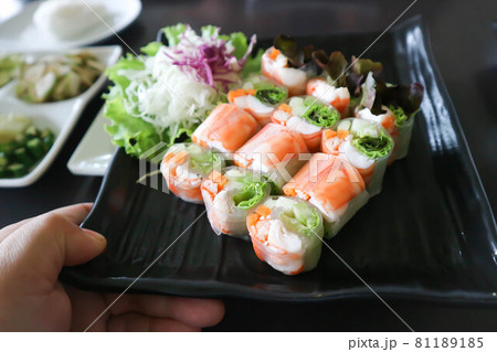 rice roll, fresh roll or vegetable roll rice roll, fresh roll or vegetable roll 81189185