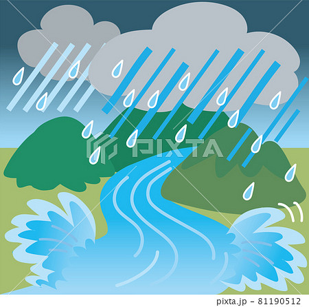 災害級自然現象 河川の氾濫のイラスト素材