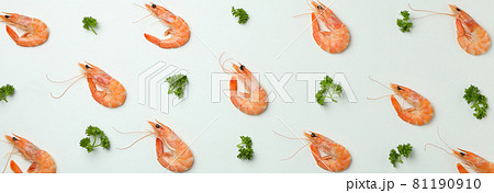 Tasty cooked shrimps on white background, top view 81190910