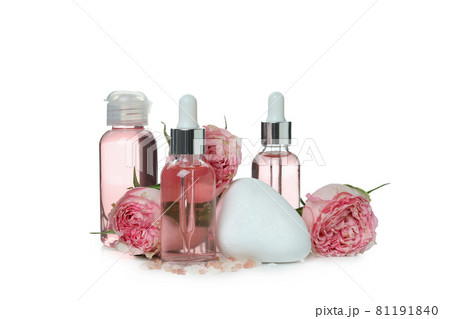 Rose essential oil isolated on white background 81191840
