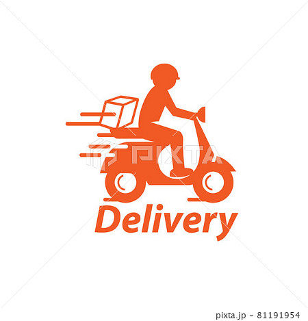 Motorbike & Delivery Man Logo. Icon & Symbol Vector Template. 81191954