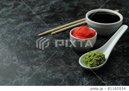 Concept of sushi eating on black smokey background 81192034