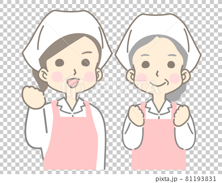 ガッツポーズする女性調理員 - 給食のおばちゃん・食堂のスタッフ 81193831