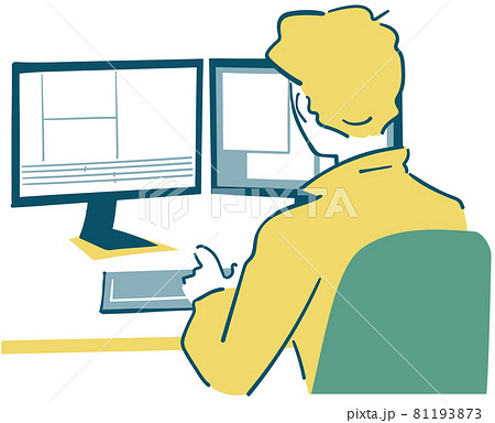 パソコンで動画編集用している男性　イラスト素材 81193873