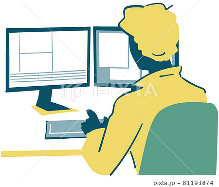 パソコンで動画編集用している男性のシルエット イラスト素材 パソコンで動画編集用している男性のシルエット イラスト素材 81193874