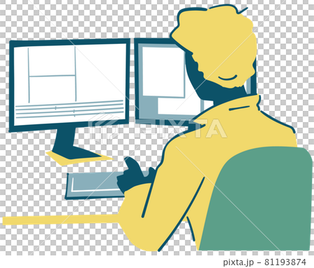 パソコンで動画編集用している男性のシルエット イラスト素材 パソコンで動画編集用している男性のシルエット イラスト素材 81193874