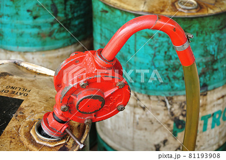 SELANGOR, MALAYSIA -AUGUST 26, 2016: Hand operated oil pump at the diesel storage area.  SELANGOR, MALAYSIA -AUGUST 26, 2016: Hand operated oil pump at the diesel storage area.  81193908