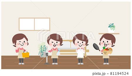 二頭身_家事をするシニア女性 二頭身_家事をするシニア女性 81194524