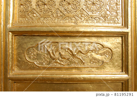 Wutaishan, Shanxi Province in China. This is the Copper Hall (or Bronze Hall) at Xiantong Temple in Wutaishan. Detail of the artwork. Wutaishan is one of the four sacred mountains in Chinese Buddhism. 81195291