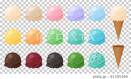 Illustration material set of ice cream and waffle cone Illustration material set of ice cream and waffle cone 81195304