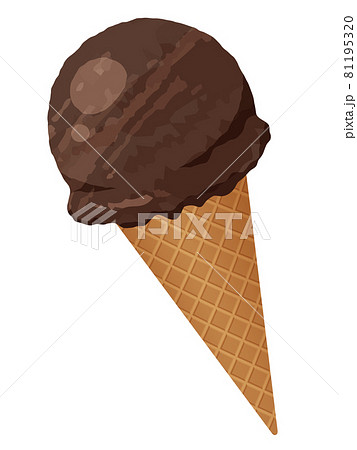 コーンにのったアイスクリームのイラスト チョコレートのイラスト素材