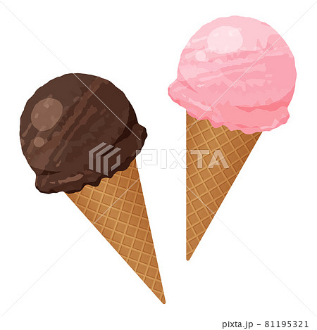 コーンにのったアイスクリームのイラスト チョコレートと苺のイラスト素材