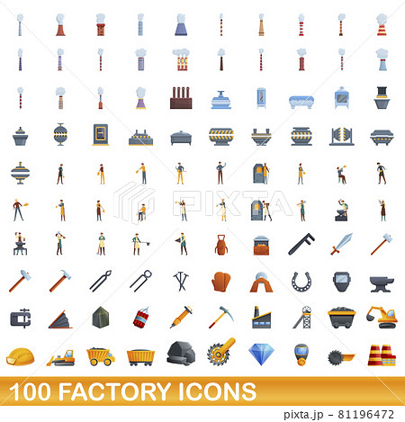 100 factory icons set, cartoon style 100 factory icons set, cartoon style 81196472