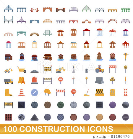 100 construction icons set, cartoon style 100 construction icons set, cartoon style 81196476