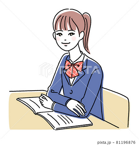 ブレザーを着て着席している女子生徒のイラスト素材