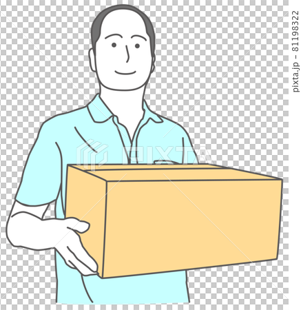 Illustration of a bald man in a shirt holding a cardboard box Illustration of a bald man in a shirt holding a cardboard box 81198322