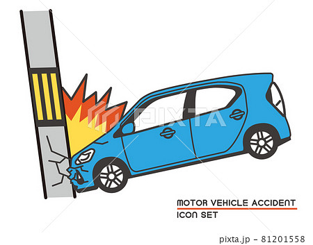 電柱に衝突事故 交通事故 をする車のベクターイラスト素材 自動車 自動車保険 衝突のイラスト素材