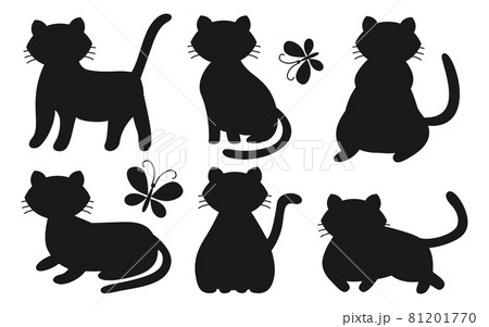 Cats set silhouette in different poses and muzzles 81201770
