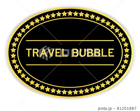 Gold and black color oval label sticker with word travel bubble on white background Gold and black color oval label sticker with word travel bubble on white background 81201887