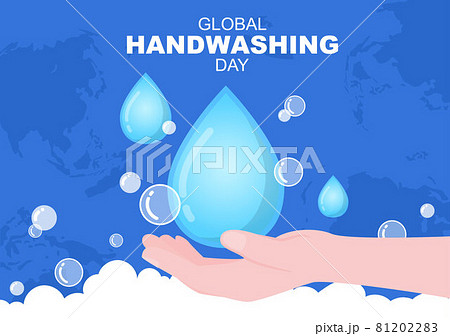 Washing Hands With Soap Water Bubbles For Prevent Corona Covid 19, Daily Care, Disinfection So That Antibacterial And Hygiene. Background Vector Illustration 81202283