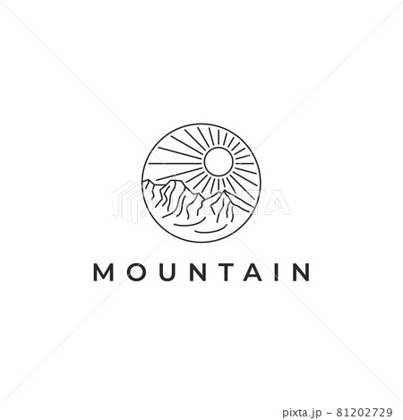 Line Art Mountain And Sun Logo Designのイラスト素材