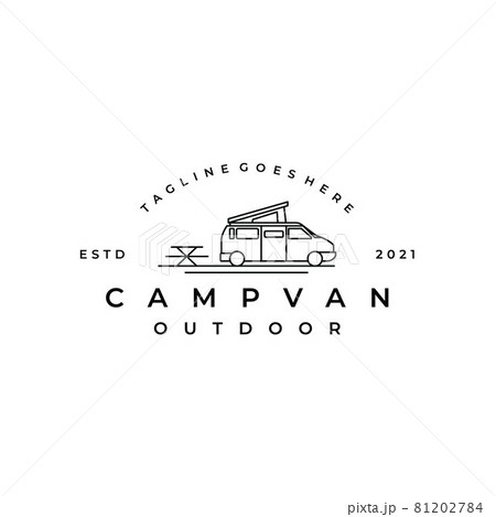 Line Art Camper Van Logo Emblems And Badges のイラスト素材