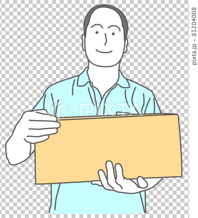 Illustration of a bald man in a shirt holding a cardboard box Illustration of a bald man in a shirt holding a cardboard box 81204008