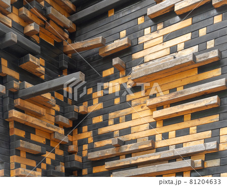 Art wall wooden and metal overlaps decoration. Style, design color and texture. Art wall wooden and metal overlaps decoration. Style, design color and texture. 81204633