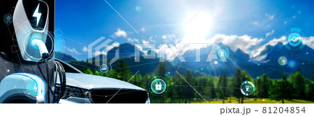 EV charging station for electric car in concept of alternative green energy EV charging station for electric car in concept of alternative green energy 81204854