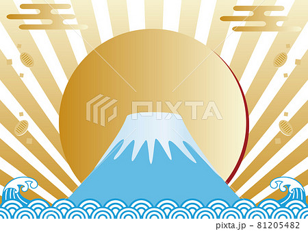 フレーム 富士山 日の出 年賀 正月 和柄 和風 海 青海波 背景 コピースペース イラストのイラスト素材 8154