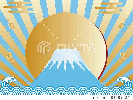 フレーム 富士山 日の出 年賀 正月 和柄 和風 海 青海波 背景 コピースペース イラストのイラスト素材