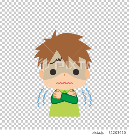 Illustration of a cute little boy with a pale complexion who is chilling and shivering White background Clip art 81205610