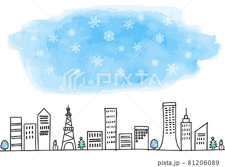 クリスマスの街並みのシンプル線画イラスト 81206089