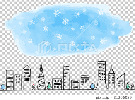 クリスマスの街並みのシンプル線画イラスト 81206089