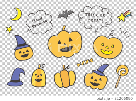 ハロウィンかぼちゃの手描きイラストセット 81206090