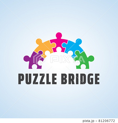 Playful logo for autism. Colorful puzzle bridge vector design. Suitable for communities, foundations, support services, help centers and etc 81206772