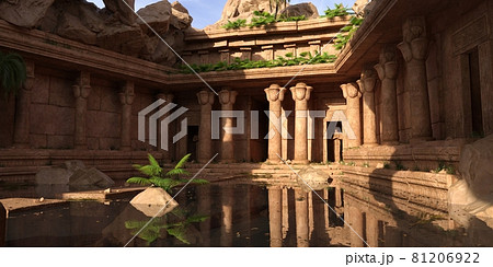 Egyptian temple and the pond 3d illustration 81206922