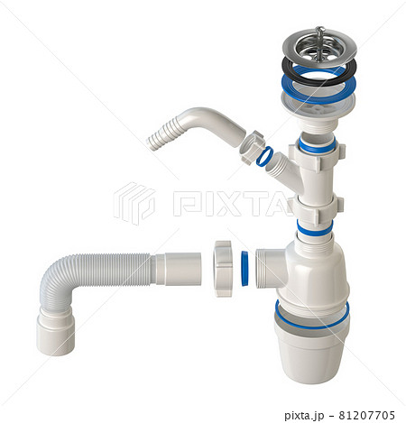 Siphon with bottle trap structure and parts isolated on white. Siphon with bottle trap structure and parts isolated on white. 81207705