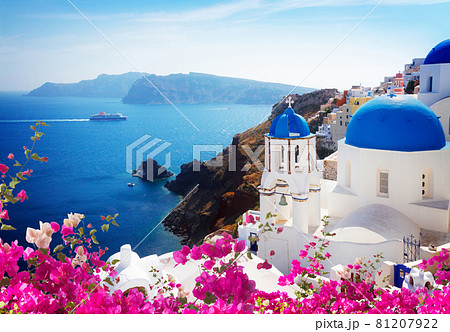 view of caldera with blue domes, Santorini 81207922