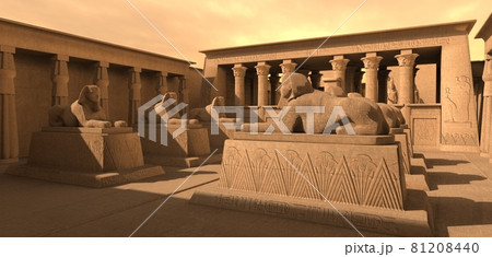 Egyptian temple in the desert 3d illustration 81208440