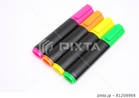 Multicolored markers on white background Multicolored markers on white background 81208968