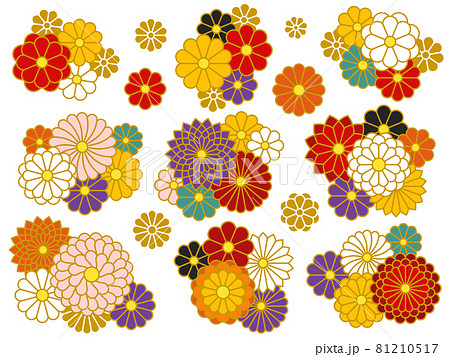和風の菊の飾りセットのイラスト素材