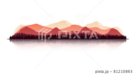 Landscape with silhouettes of mountains, forests, deer, wolf and eagles in autumn colors. 81210863