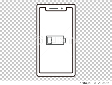 スマートフォン 電池残量僅かイメージイラスト モノクロ 正面のイラスト素材